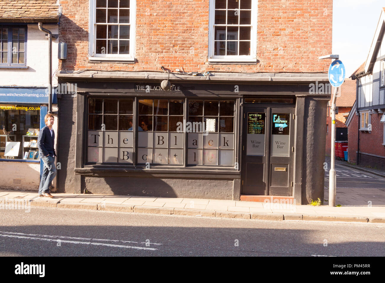 The Black bottle wine bar, Bridge Street, Winchester, Hampshire, England, United Kingdom Stock