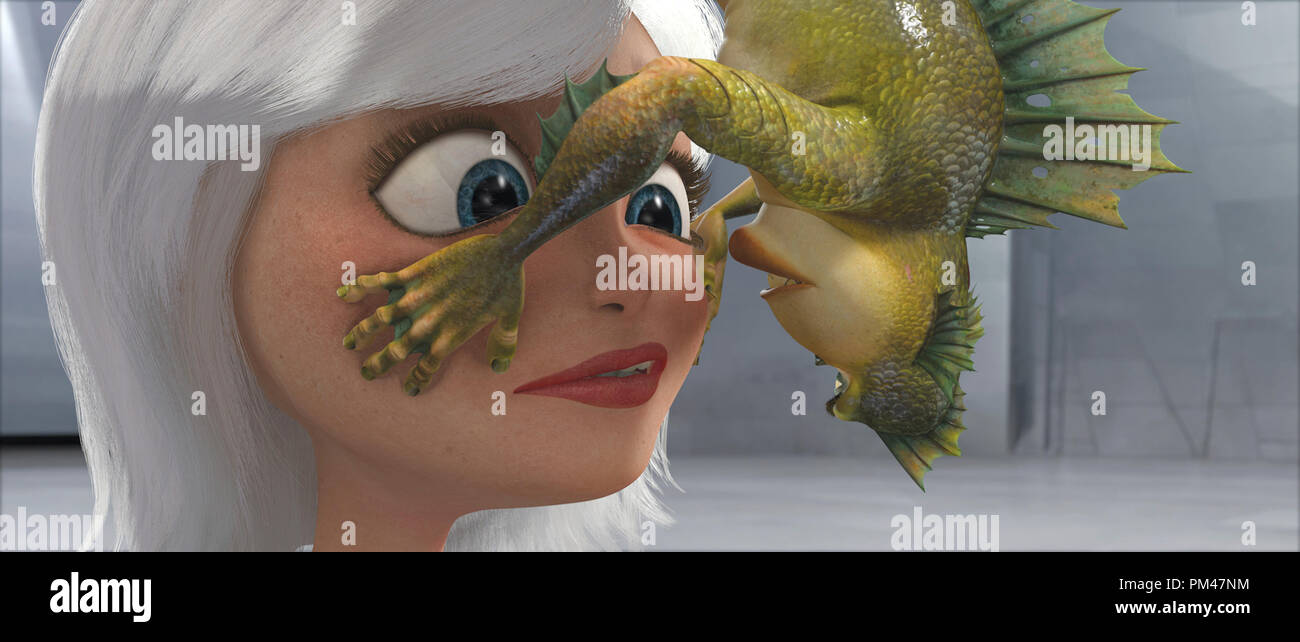 (Left to right) Ginormica (REESE WITHERSPOON) is introduced to The Missing Link (WILL ARNETT). DreamWorks Animation SKG  Presents “Monsters vs. Aliens,” a Paramount Pictures release 2009 Stock Photo