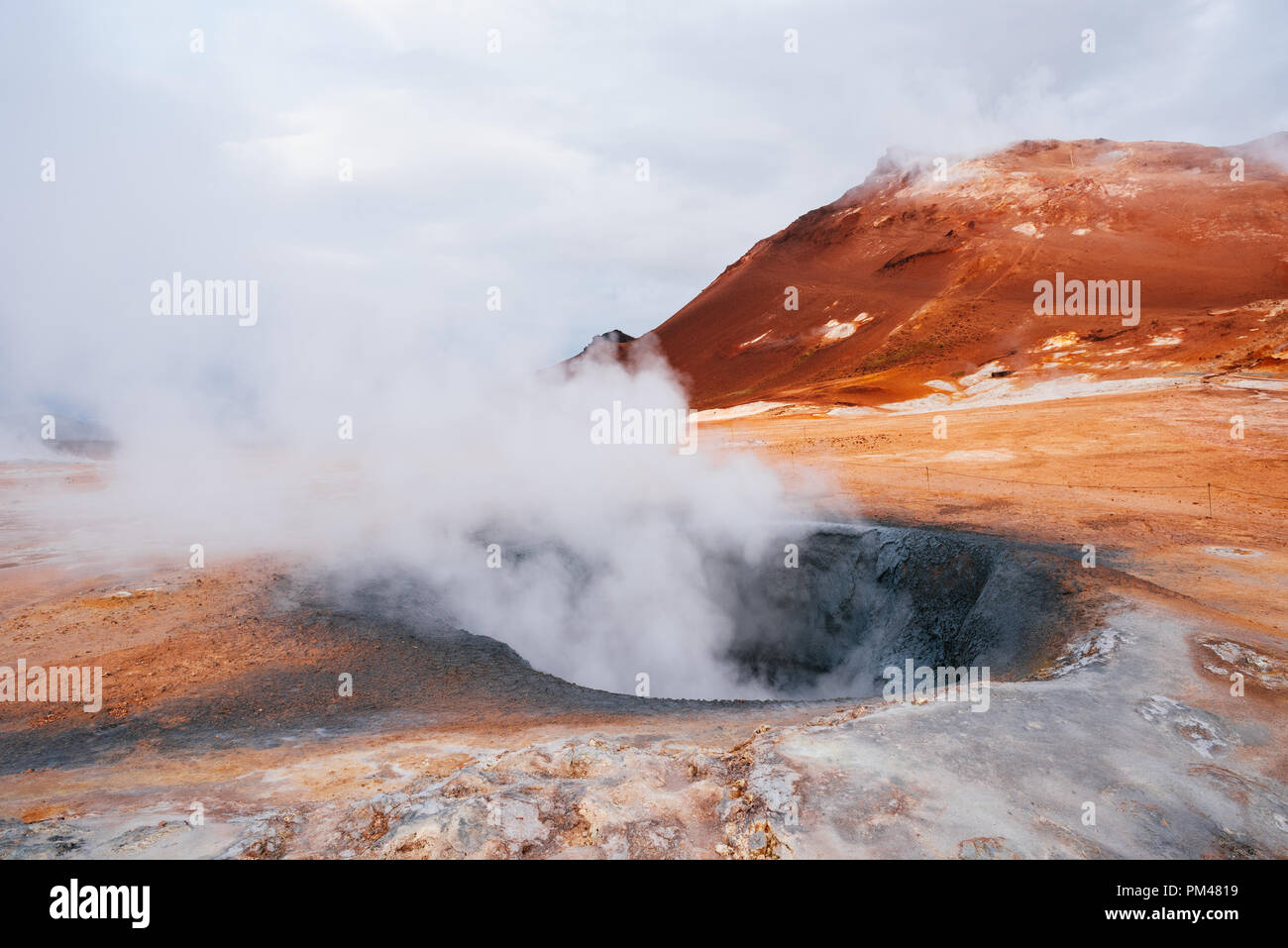 Namafjall hverir geothermal area. Landscape which pools of boiling mud and hot springs. Tourist and natural attractions in Iceland Stock Photo