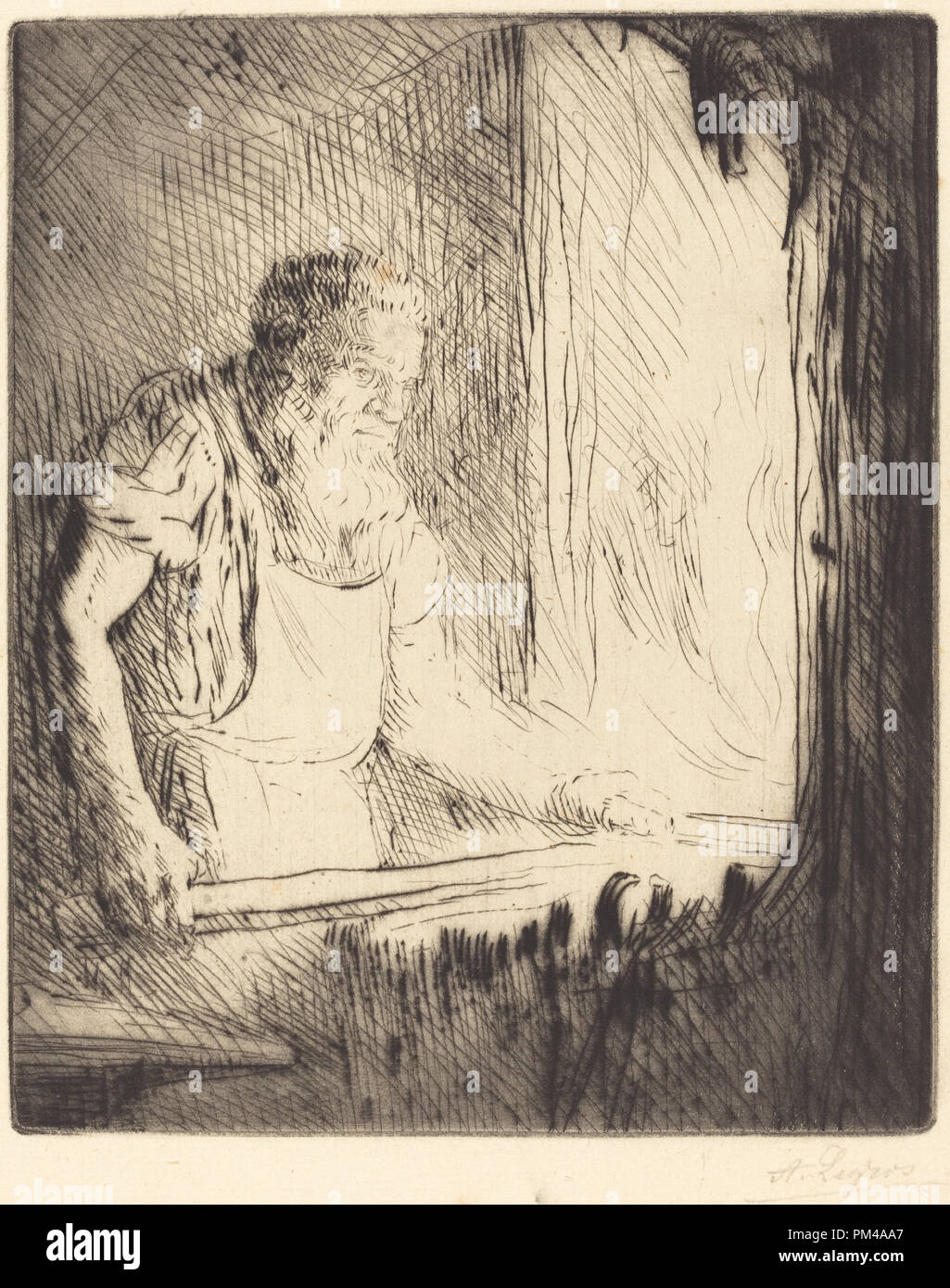 Blacksmith (Le forgeron). Medium: drypoint and etching. Museum: National Gallery of Art, Washington DC. Author: Alphonse Legros. Stock Photo
