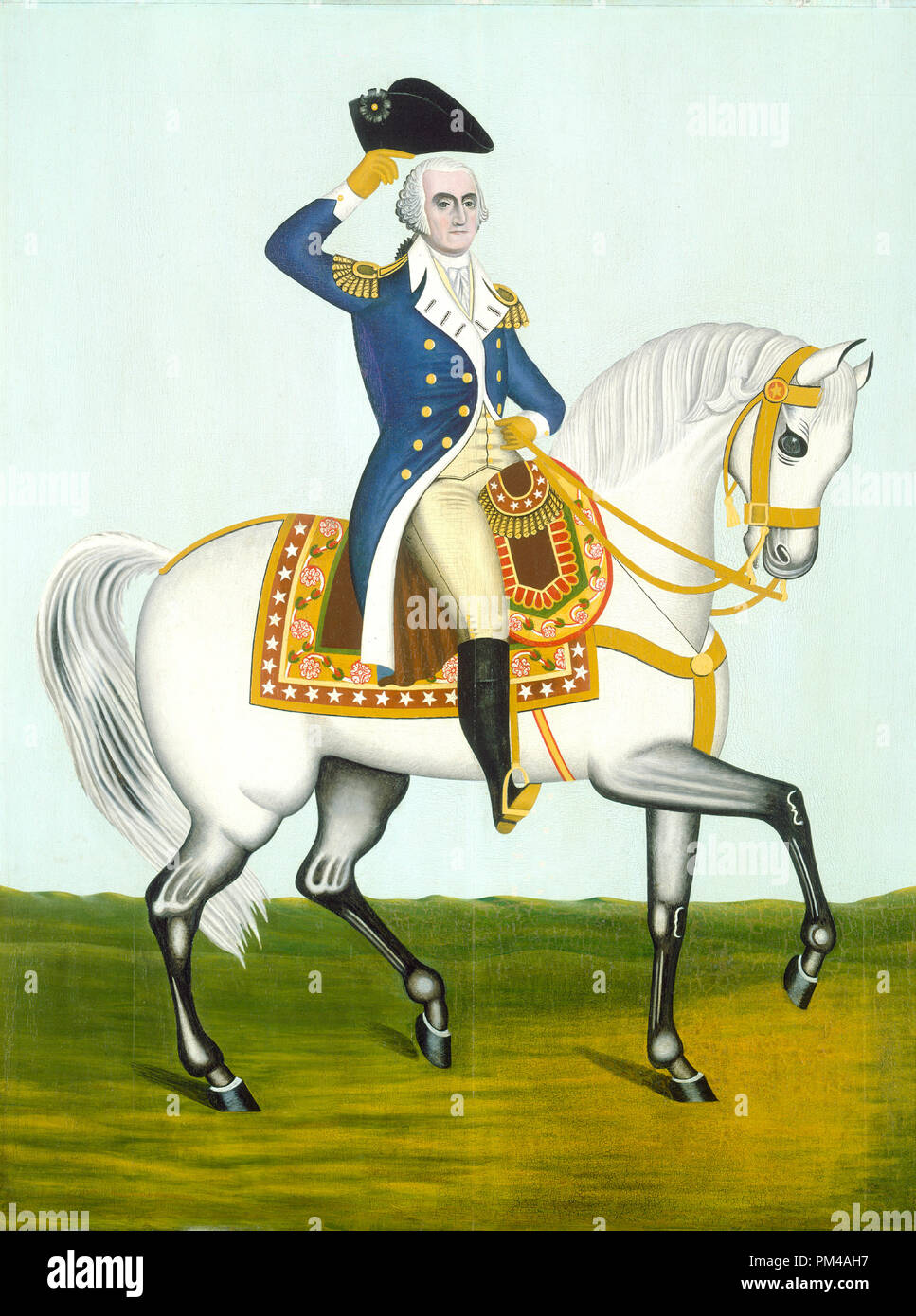 General Washington on a White Charger. Dated: 1835 or after. Dimensions: overall: 96.5 x 74.9 cm (38 x 29 1/2 in.)  framed: 109.5 x 87 x 3.8 cm (43 1/8 x 34 1/4 x 1 1/2 in.). Medium: oil on wood. Museum: National Gallery of Art, Washington DC. Author: American 19th Century. Stock Photo