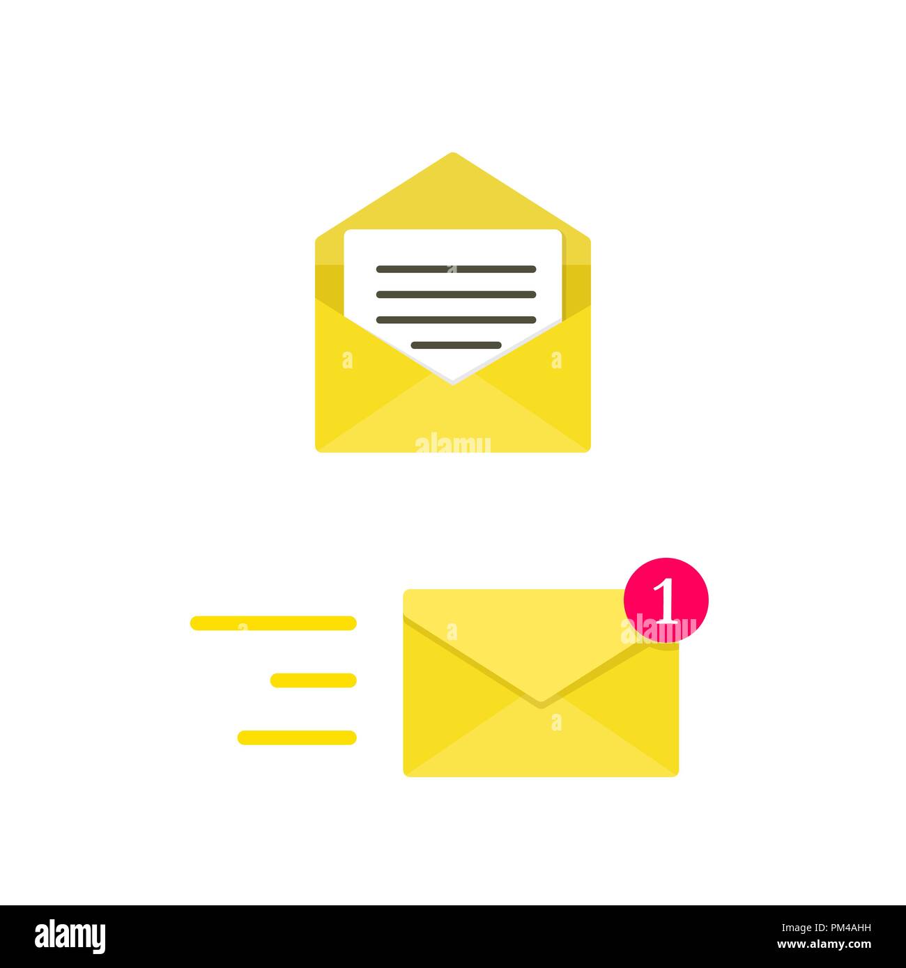 Email envelope concept. Digital mail. Yellow envelope. Vector Illustration Stock Vector