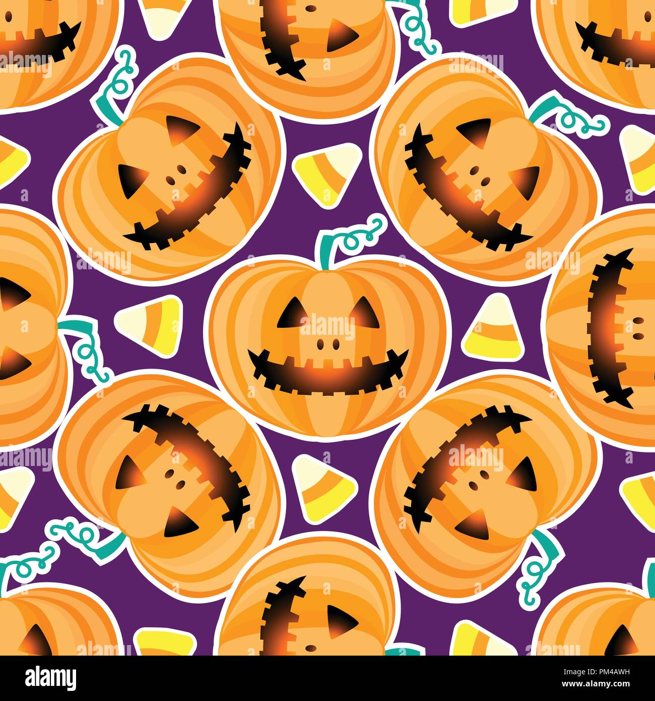 Jack lantern Happy Halloween jackolantern seamless pattern.Vector illustration isolated on purple background. Stock Vector