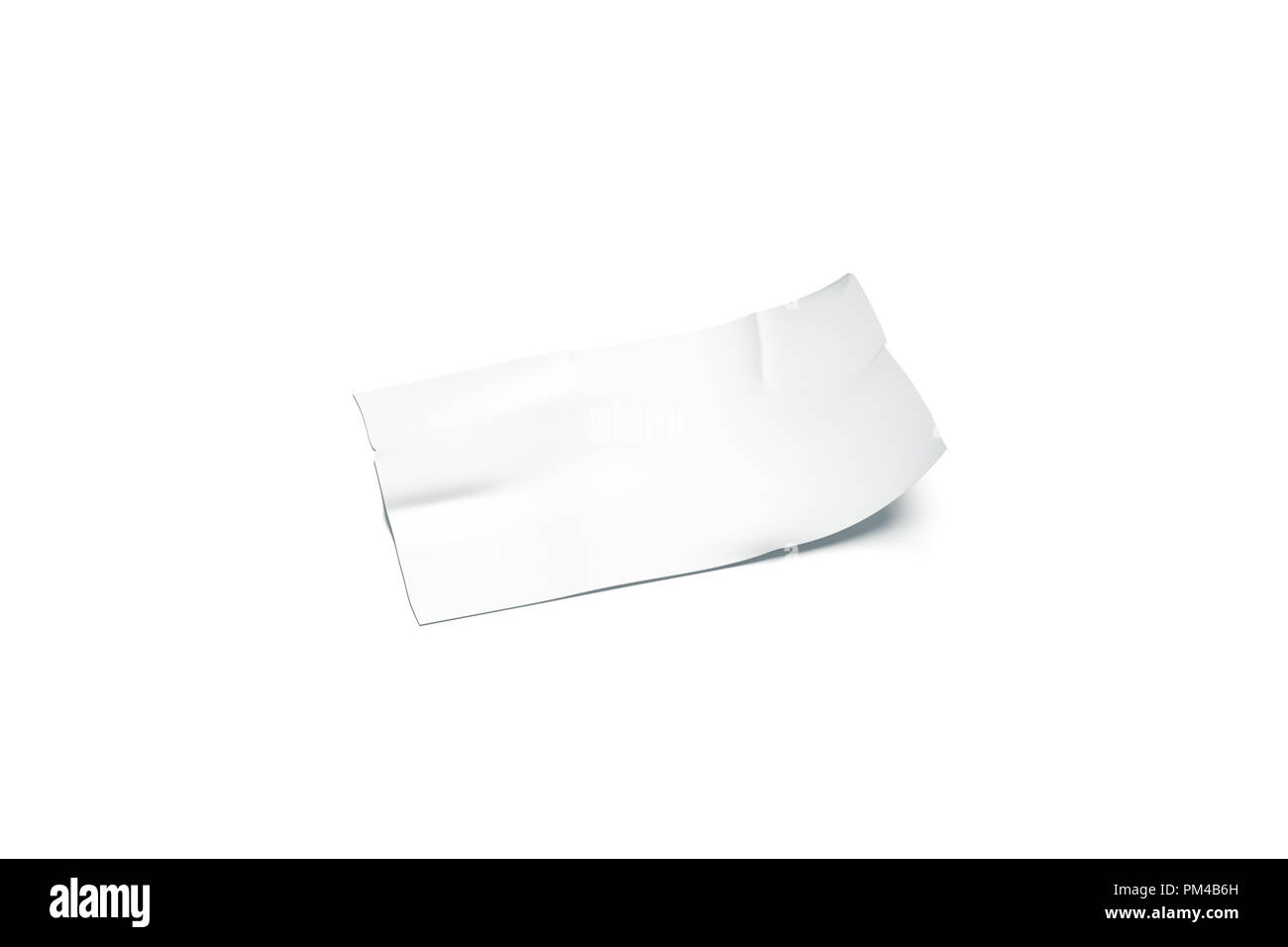 Blank white duct tape piece sticked curved corner mock up, isolated, 3d rendering. Empty portion of fix ribbon mockup. Bent ashesive part scotch roll template. Sticking label for repair or packing Stock Photo
