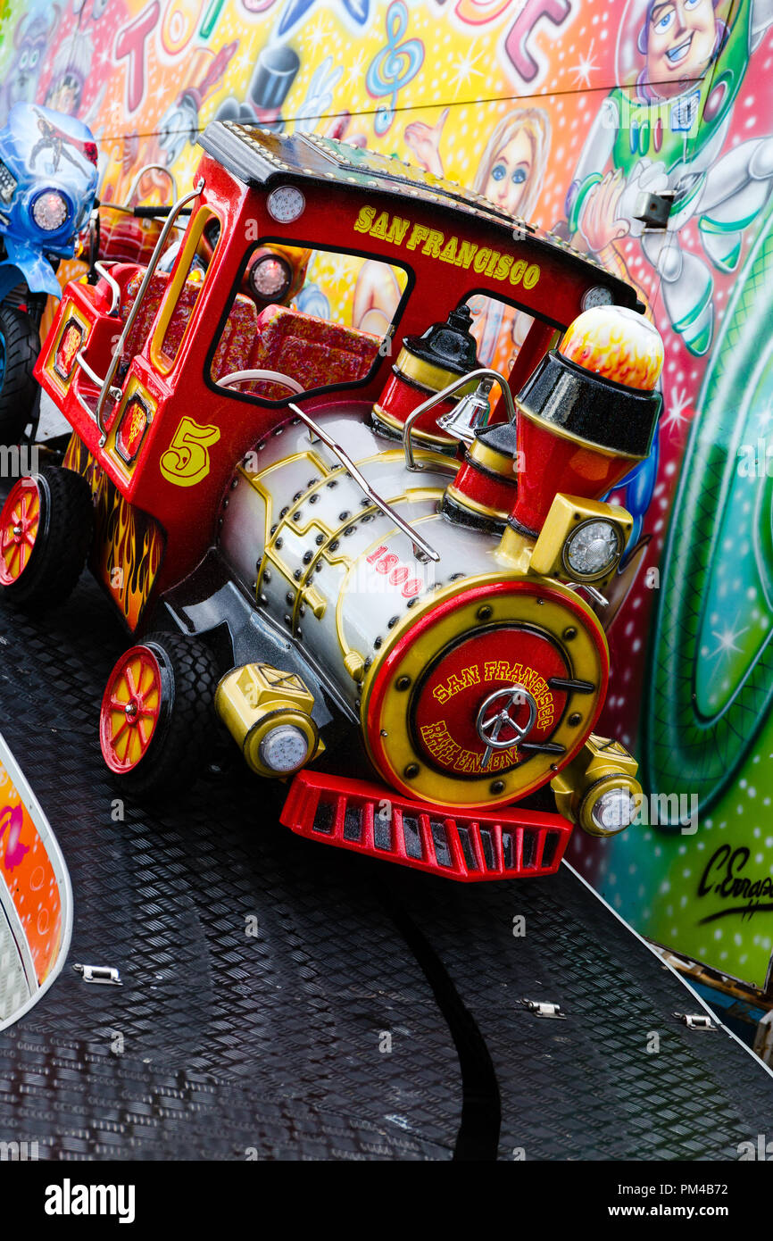 Childrens ride (Train engine) on pier at LLandudno. North Wales UK Stock Photo