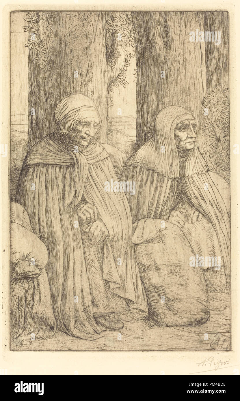 Peasants (Paysannes). Medium: etching? and drypoint. Museum: National Gallery of Art, Washington DC. Author: Alphonse Legros. Stock Photo