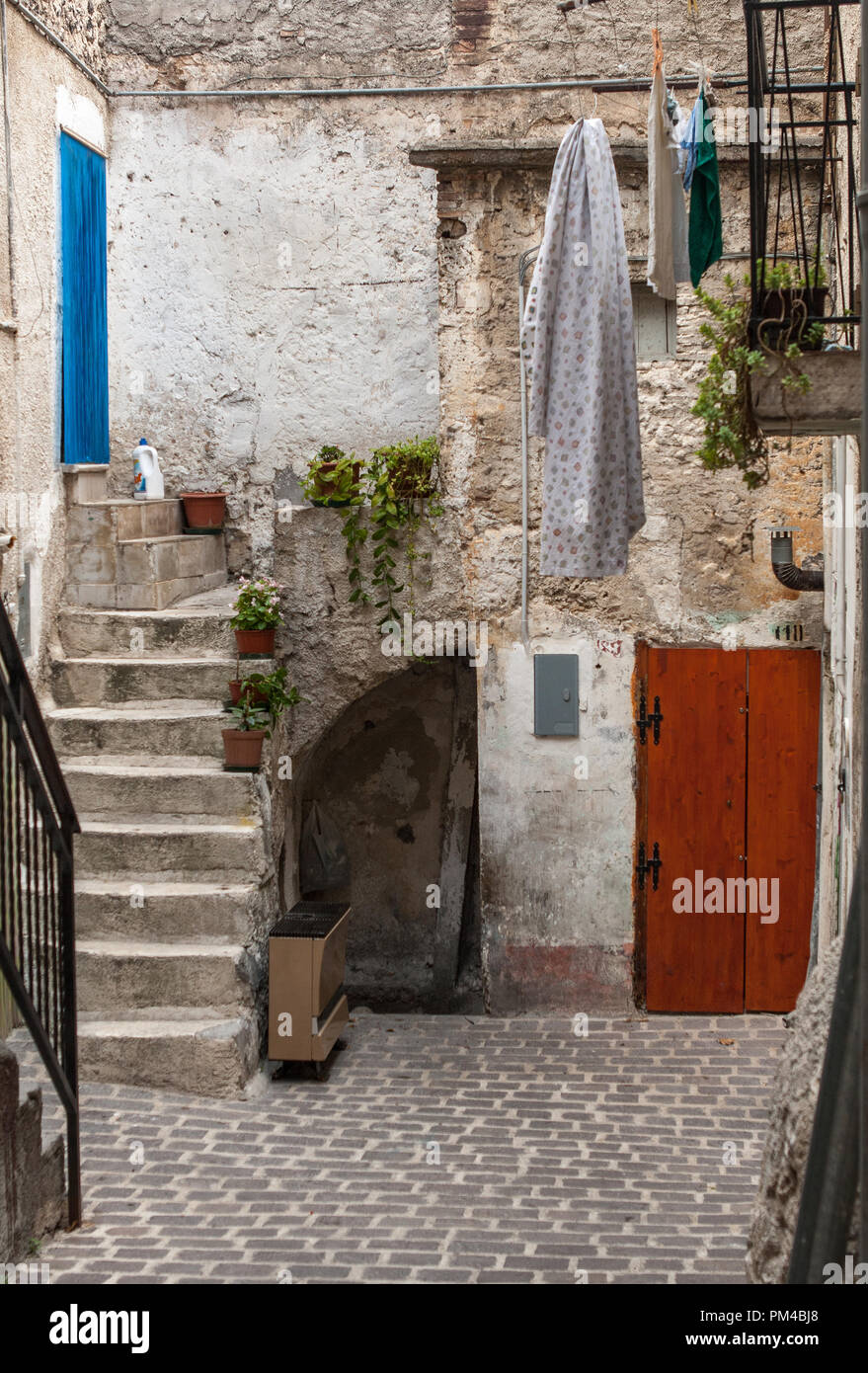 clothes hanging in courtyard, Abruzzo Stock Photo