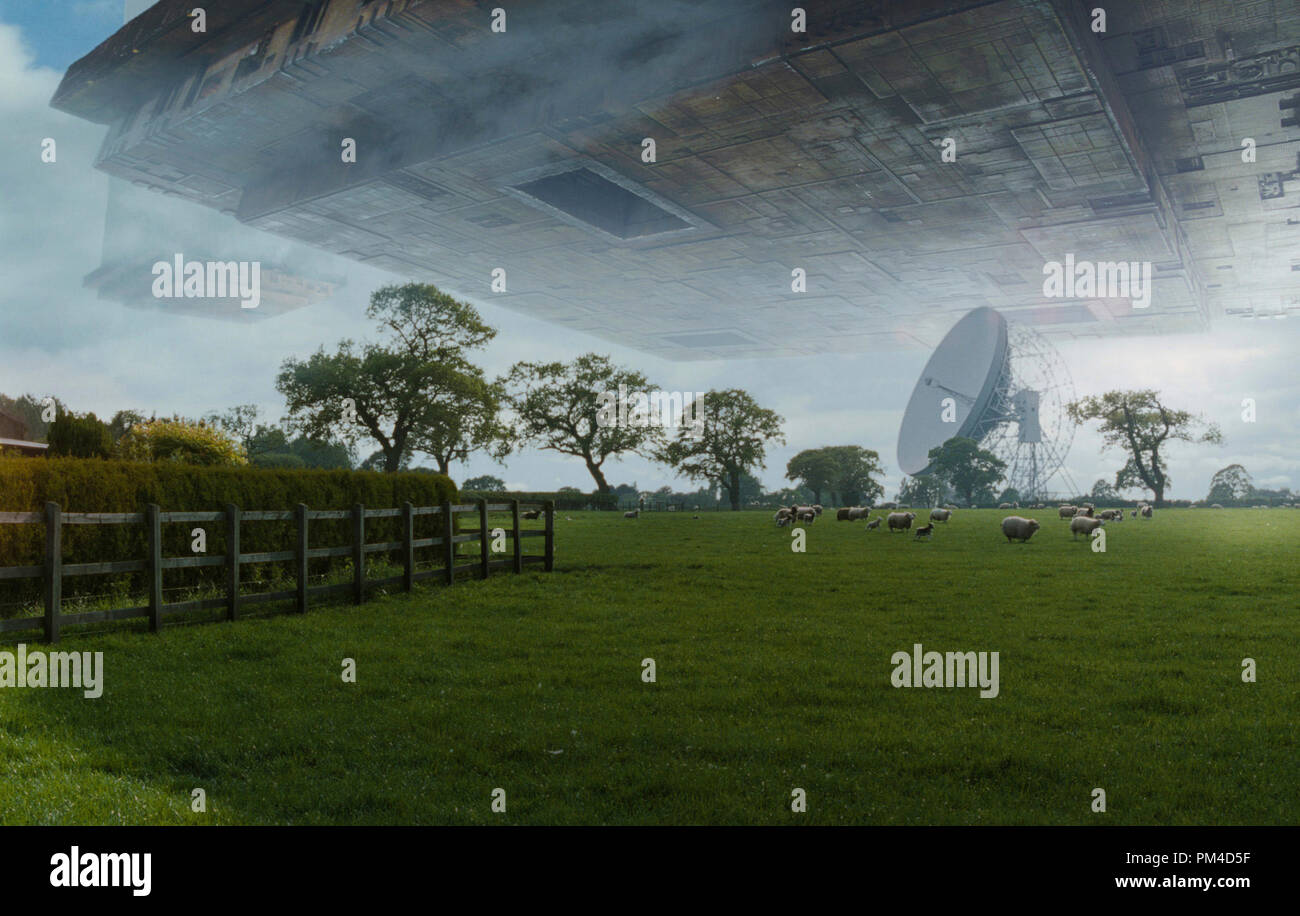 Film Still from "The Hitchhiker's Guide to the Galaxy" Vogon ship above