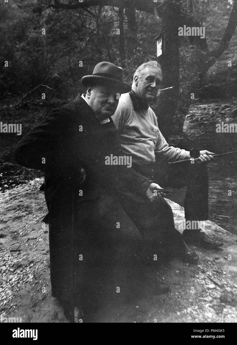 Franklin D. Roosevelt and Winston Churchill at the presidential retreat Shangri La, May 14, 1943.  File Reference # 1003 043THA Stock Photo