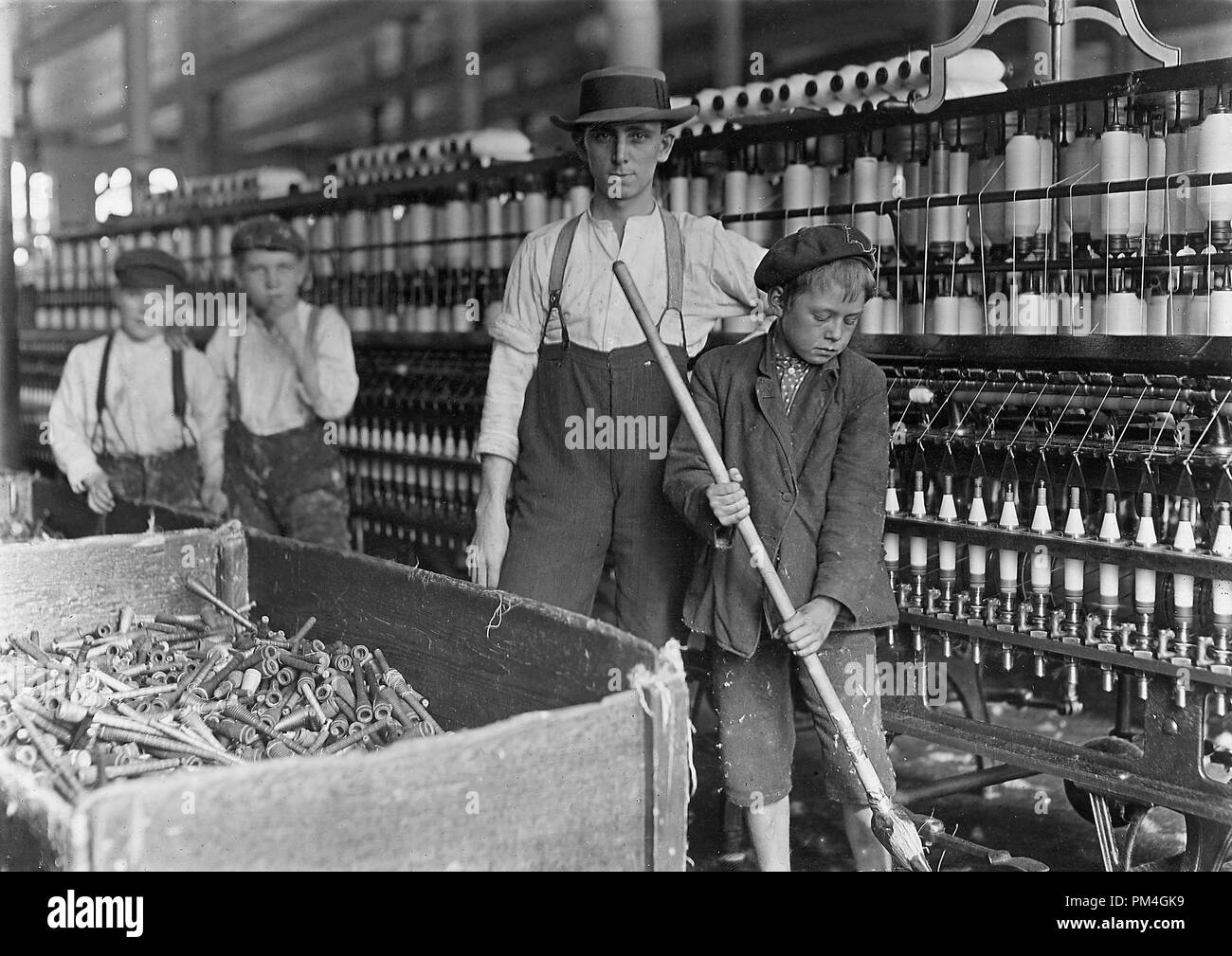 Sweeper and doffer boys in Lancaster Cotton Mills,  Lancaster, S.C., December 1, 1908.  File Reference # 1003 044THA Stock Photo
