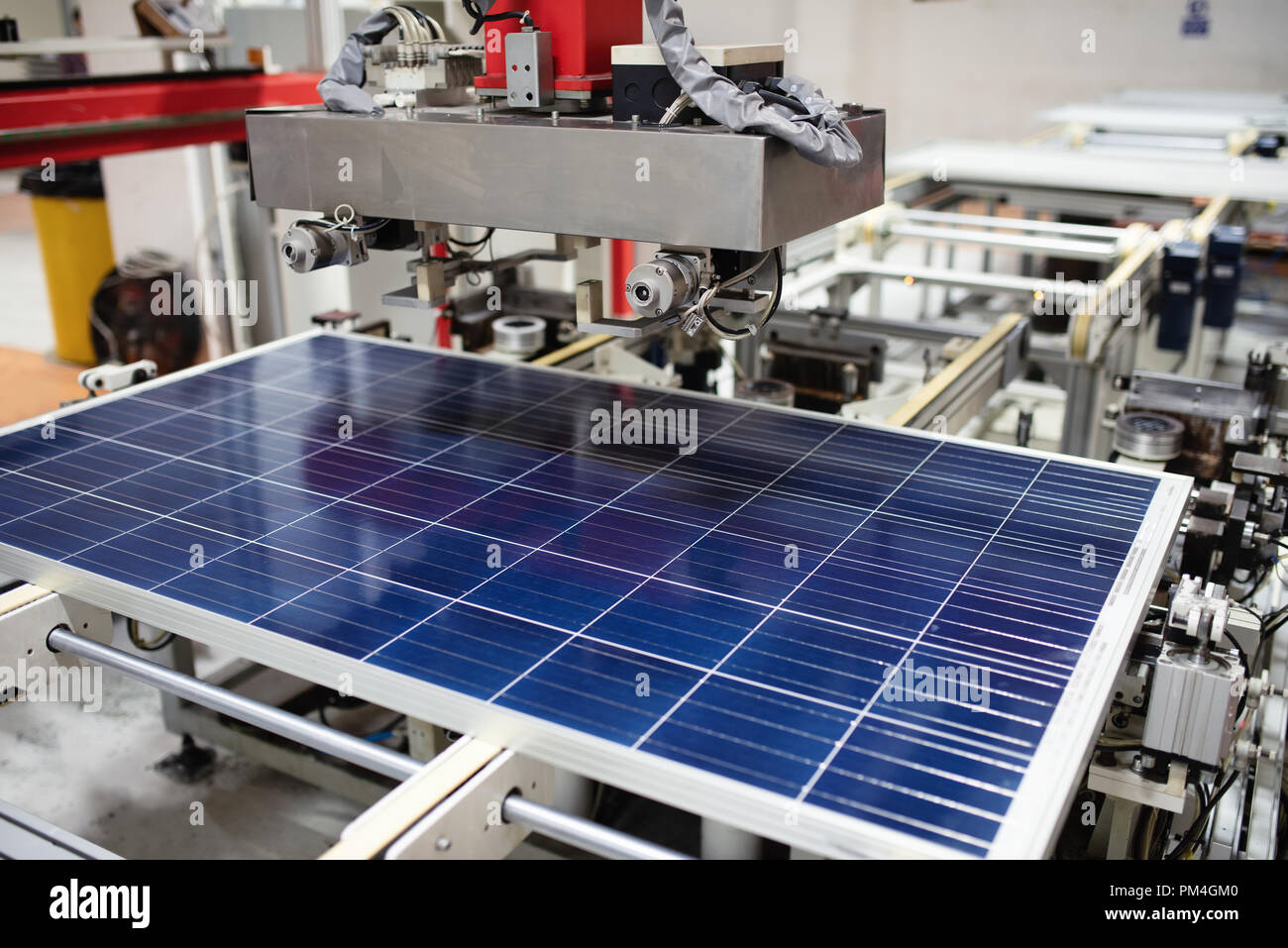 Manufacturing of solar panel system in factory.Industry concept. Stock Photo