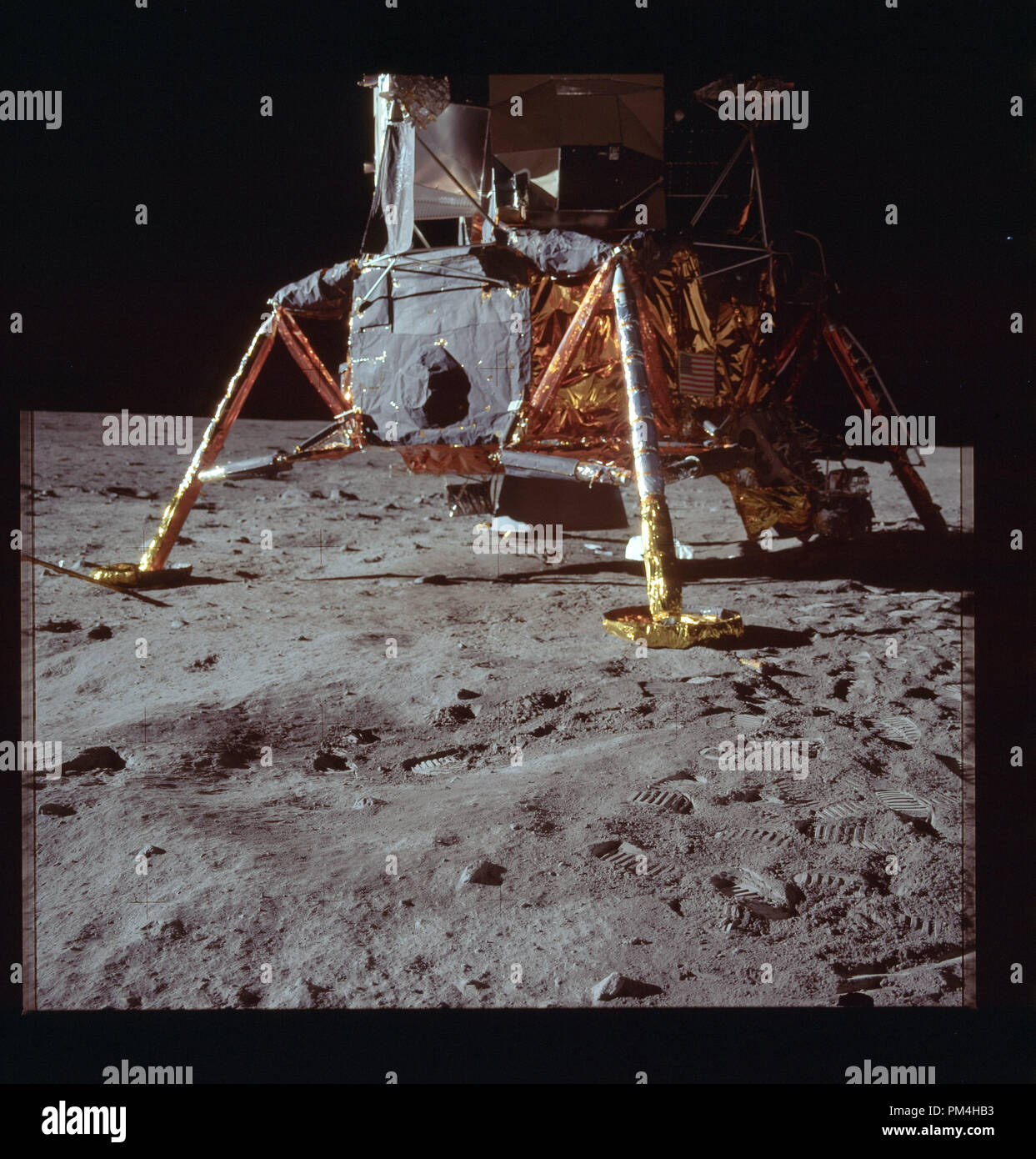 Apollo 11 lunar landing module on the moon during July 20, 1969's  history making voyage to the moon.  File Reference # 1003 276THA Stock Photo