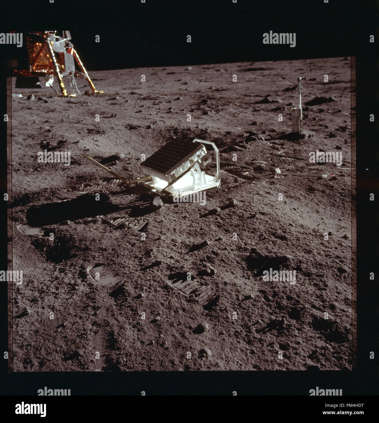 Apollo 11 lunar landing module on the moon during July 20, 1969's  history making voyage to the moon.  File Reference # 1003 303THA Stock Photo