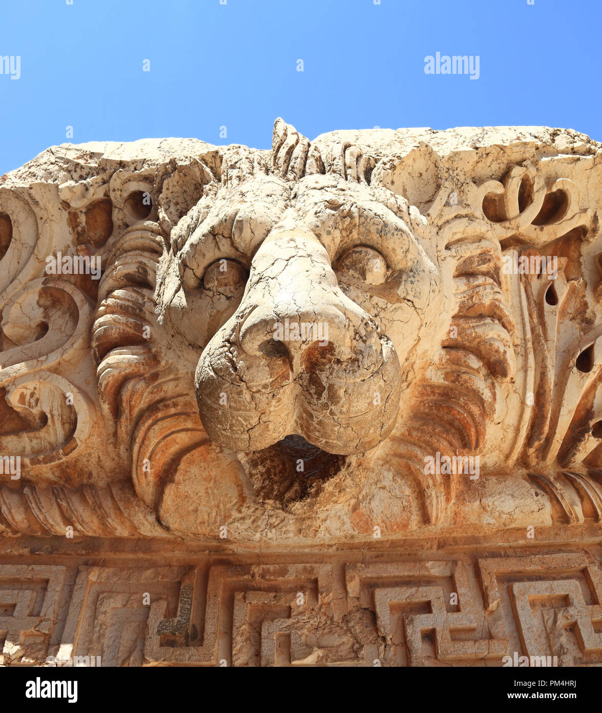 Baalbek Roman Ruins in Lebanon, lion's head Stock Photo