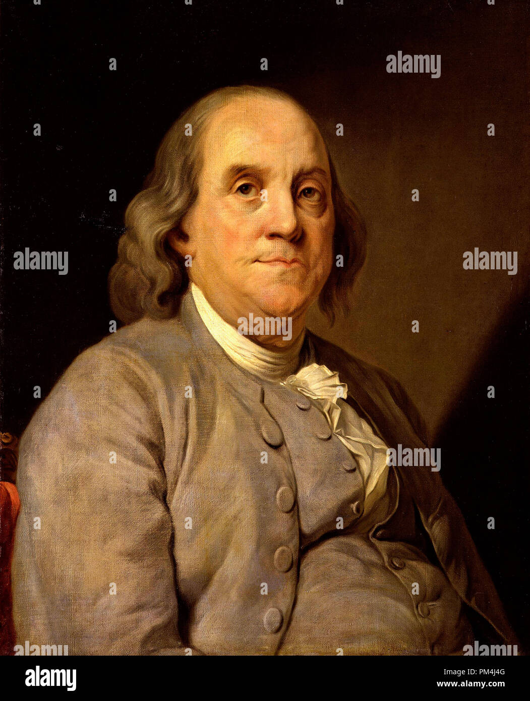 Portrait of Benjamin Franklin. Original painting by Joseph-Siffrein Duplessis in circa 1785   File Reference # 1003 518THA Stock Photo