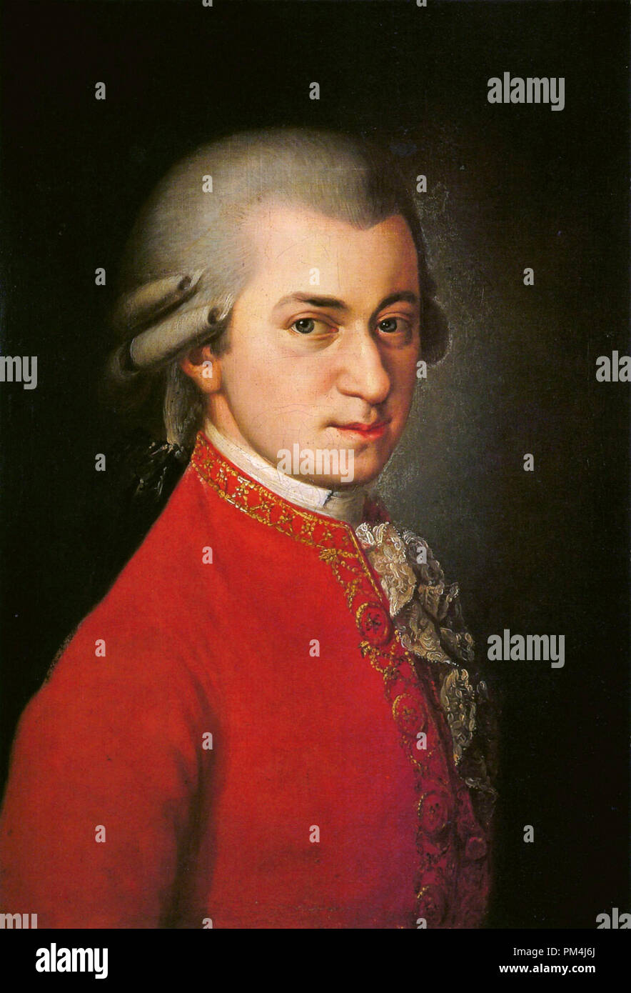 Wolfgang Amadeus Mozart (1756-1791). This  posthumous portrait of Wolfgang Amadeus Mozart was painted by Barbara Krafft at the request of Joseph Sonnleithner in 1819, long after Mozart died.   File Reference # 1003 568THA Stock Photo