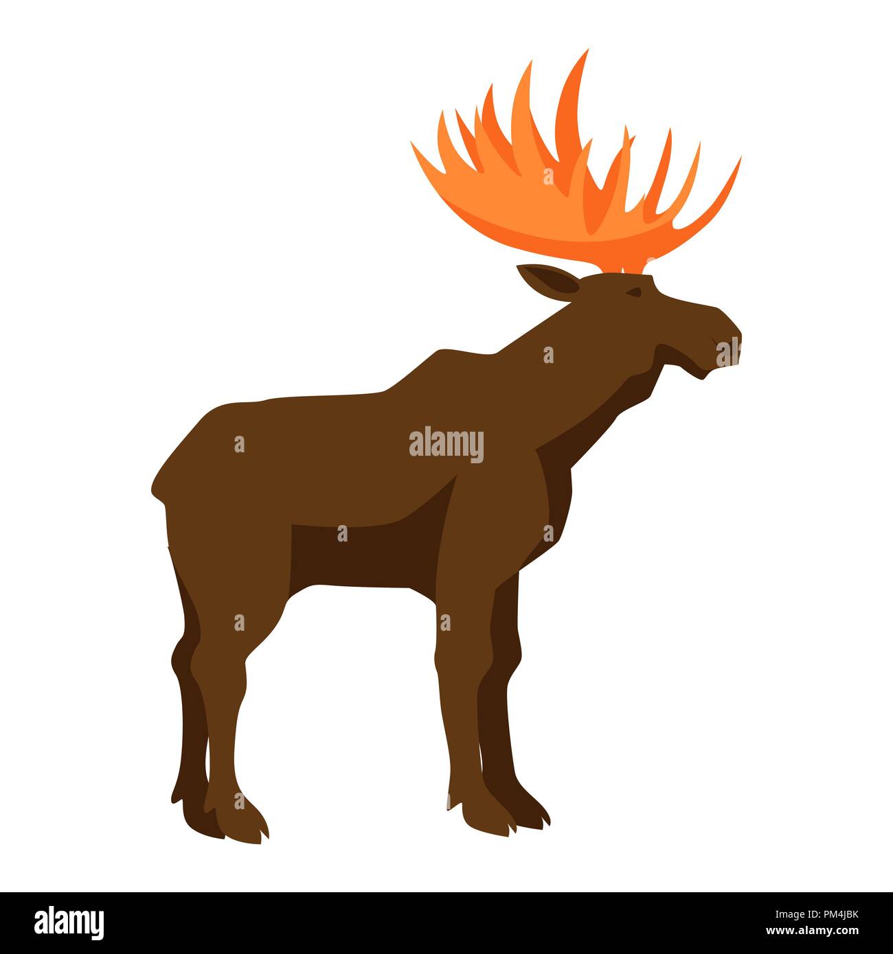Brown moose with horns. Stock Vector