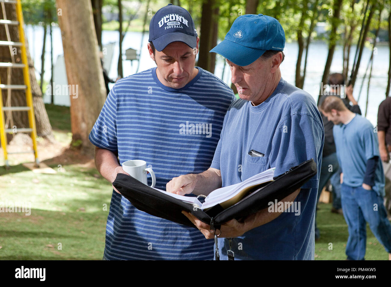 Adam Sandler and director Dennis Dugan on the set of Columbia Pictures' GROWN UPS. Stock Photo