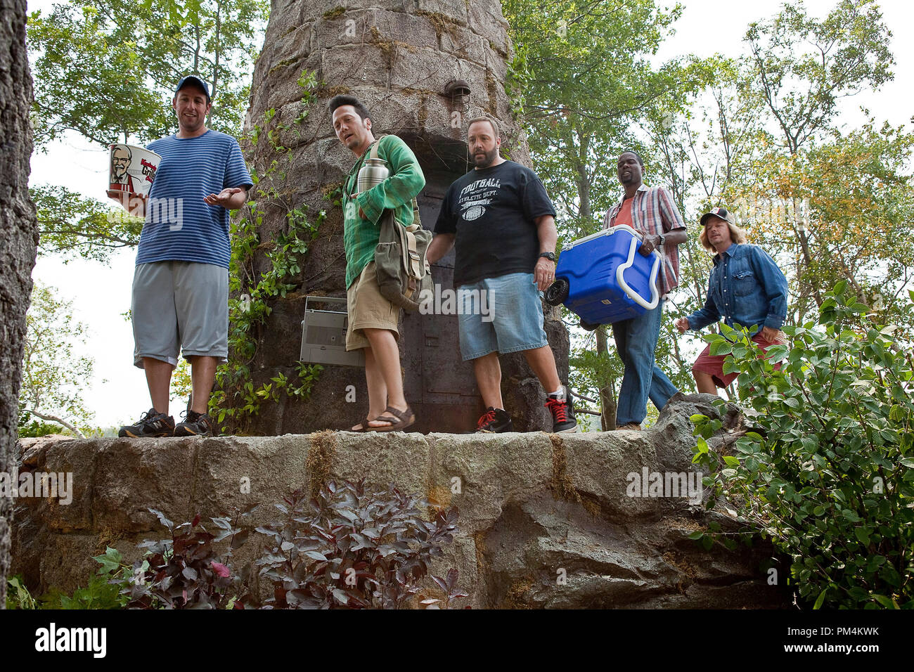 Lenny (Adam Sandler), Rob (Rob Schneider), Eric (Kevin James), Kurt (Chris Rock) and Marcus (David Spade) in Columbia Pictures' GROWN UPS. Stock Photo
