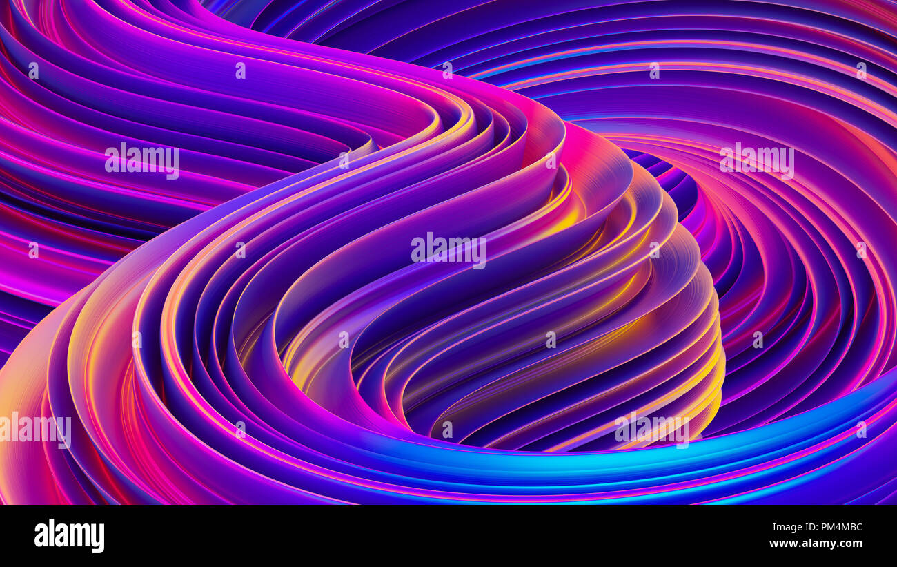 Liquid shapes abstract holographic 3D wavy background. Stock Photo