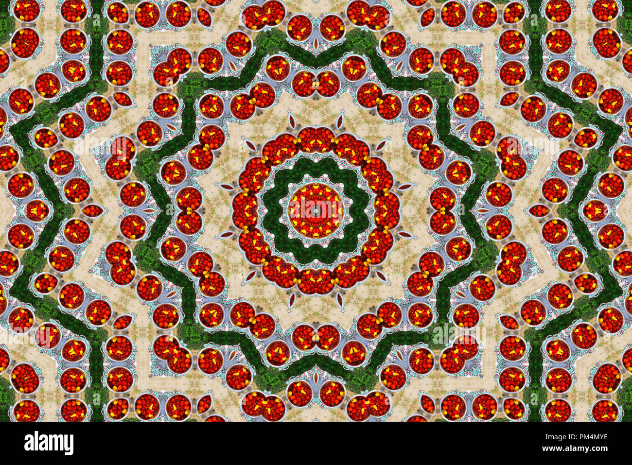 Psychedelic kaleidoscopic illusive symmetrical pattern as background Stock Photo