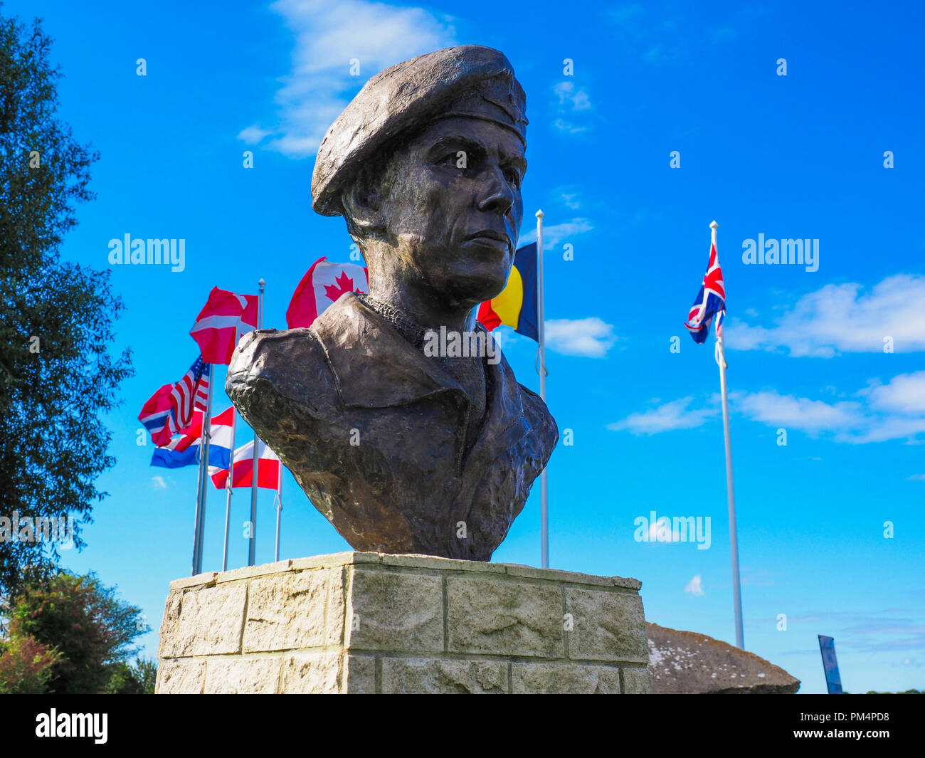 Bronze bust of Lt Col Terence Otway at the Merville Battery Normandy Stock Photo