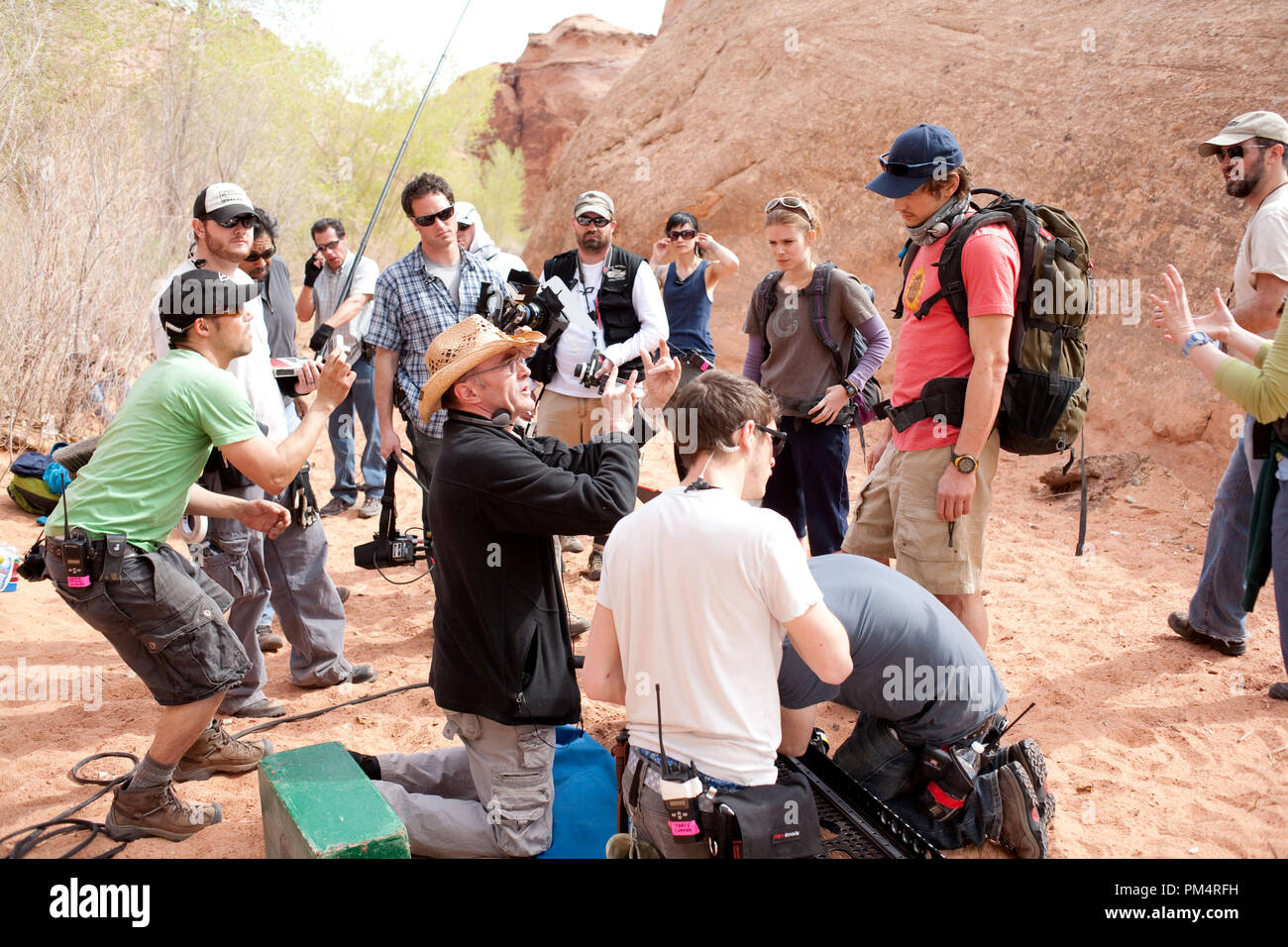 Director Danny Boyle, James Franco and crew on the set of 127 Hours ...
