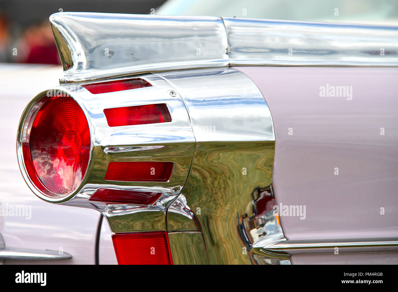 Round Taillight Of An Old American Car Decorated With Chrome Stock Photo Alamy