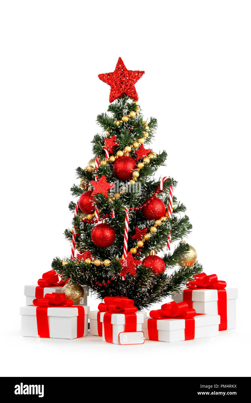 Beautiful decorated christmas tree isolated on white background Stock ...
