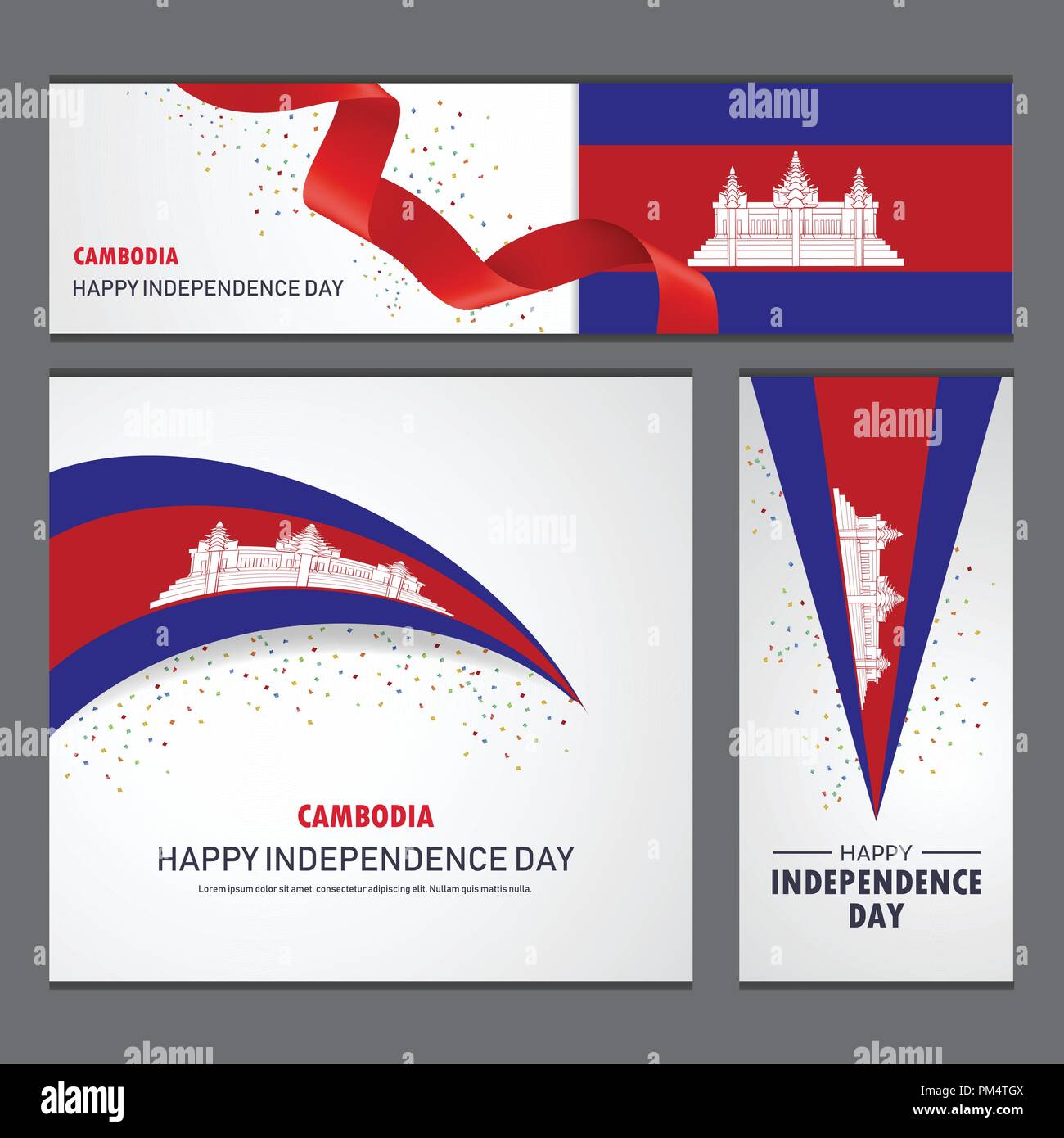 Happy Cambodia independence day Banner and Background Set Stock Vector