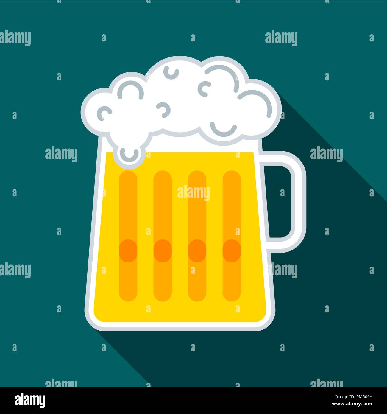 Glass beer mug with beer and a cap of white fluffy foam Stock Vector