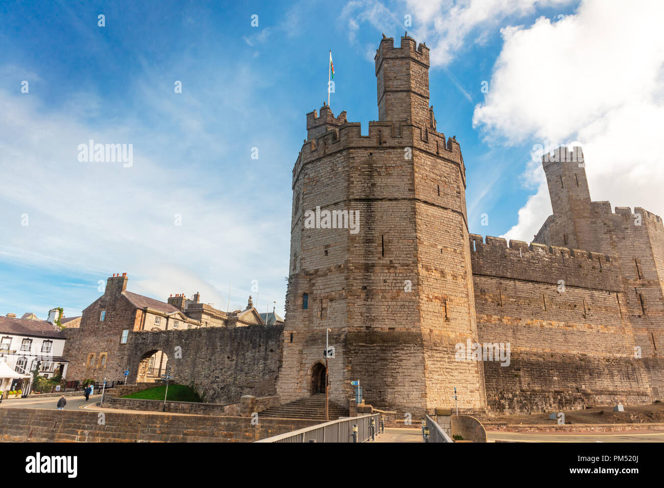 Caernarfon Castle in North Wales, a medieval fortress in Caernarfon, Gwynedd, UK. Stock Photo