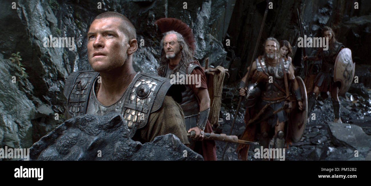 (L-r) SAM WORTHINGTON as Perseus, LIAM CUNNINGHAM as Solon, MADS MIKKELSEN as Draco, GEMMA ARTERTON as Io and NICHOLAS HOULT as Eusebios in Warner Bros. Pictures’ and Legendary Pictures’ “Clash of the Titans,” distributed by Warner Bros. Pictures. Stock Photo