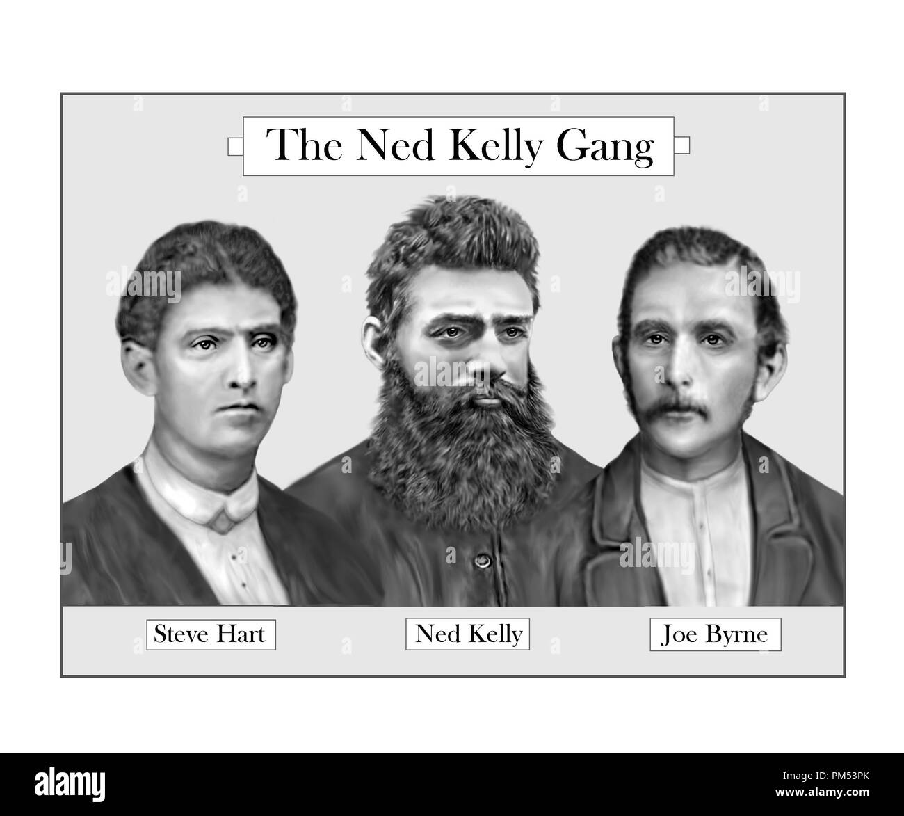 The Ned Kelly Gang. Ned Kelly. Steve Hart. Joe Byrne Stock Photo