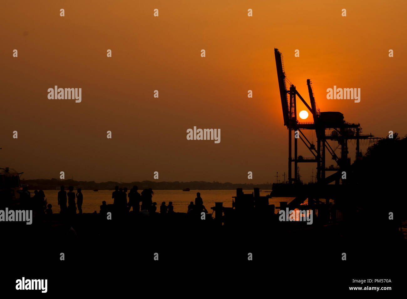 Sunset at Botahtaung harbour Stock Photo