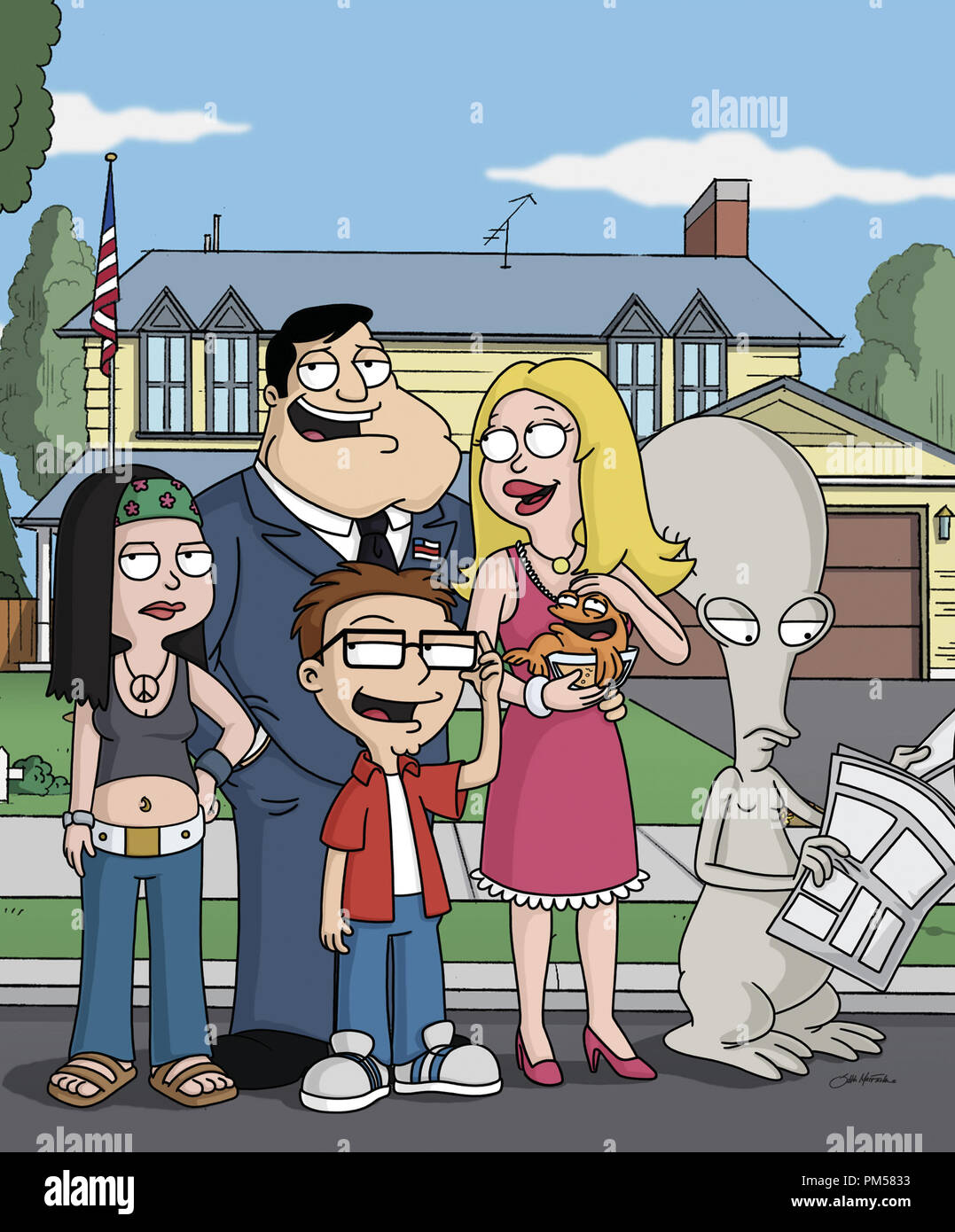 Film Still / Publicity Still from "American Dad!" Hayley, Stan Smith, Steve, Rodger, Francine, Klaus 2005   File Reference # 307361427THA  For Editorial Use Only -  All Rights Reserved Stock Photo