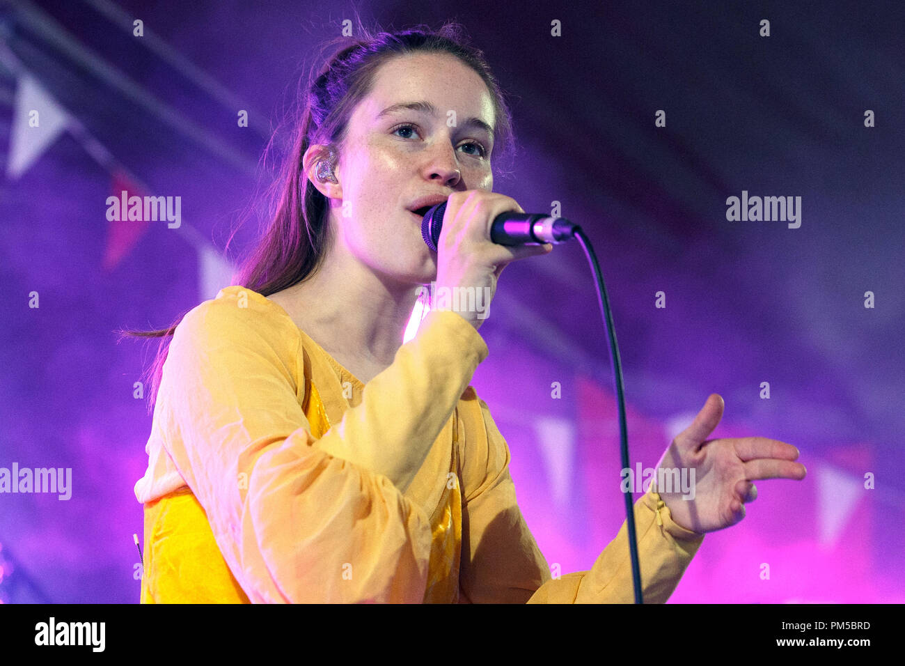 Sigrid, pop singer from Norway, performing live a British music festival. Sigrid Solbakk Raabe, Sigrid vocalist, Sigrid 2017. Stock Photo