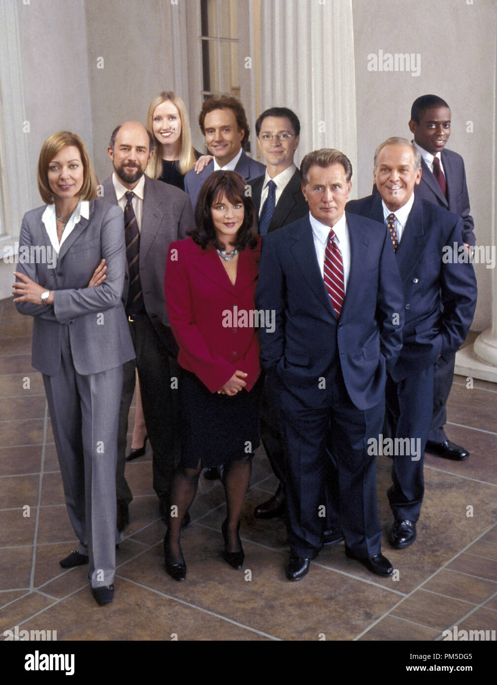 Film Still / Publicity Still from 'The West Wing' Allison Janney, Richard Schiff, Janel Moloney, Bradley Whitford, Stockard Channing, Joshua Malina, Martin Sheen, John Spencer, Dule Hill 2005  File Reference # 30736397THA  For Editorial Use Only -  All Rights Reserved Stock Photo