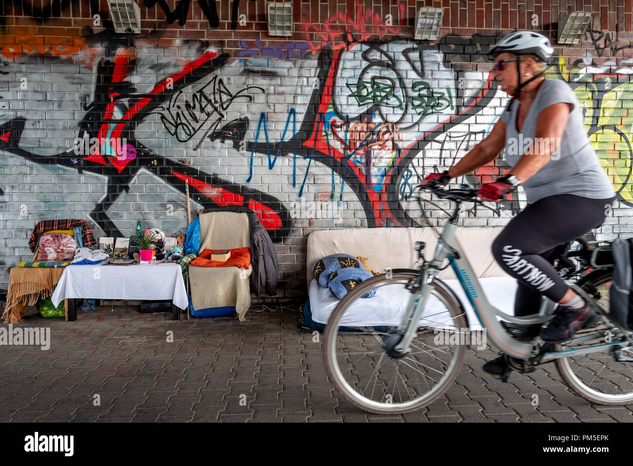 Homeless camp under a bridge in northern Berlin Stock Photo