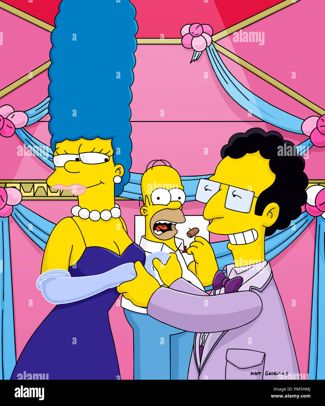 Film Still / Publicity Still from 'The Simpsons' Episode: 'Half-Decent Proposal' Marge Simpson, Homer Simpson, Artie Ziff February 10, 2002 File Reference # 30754261THA  For Editorial Use Only -  All Rights Reserved Stock Photo