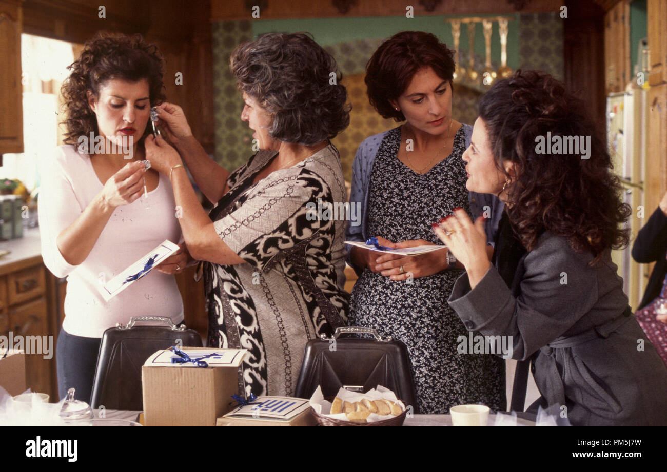 Film Still / Publicity Still from 'My Big Fat Greek Wedding' Nia Vardalos, Lainie Kazan, Bess Meisler, and Gia Carides © 2002 IFC Films Stock Photo