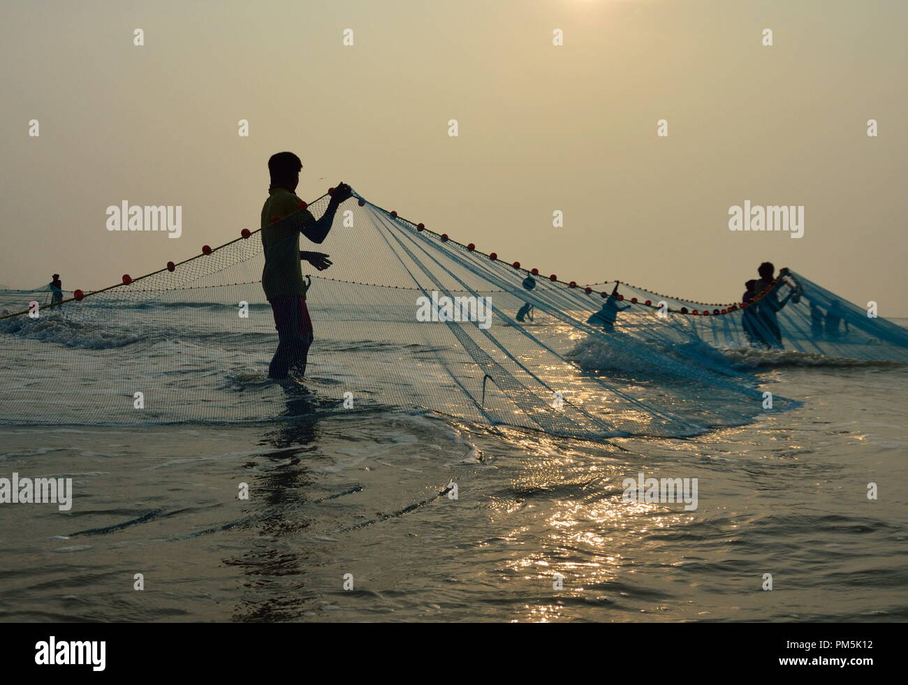 Daily life of the fishermen, they use fishing net to catch fishes