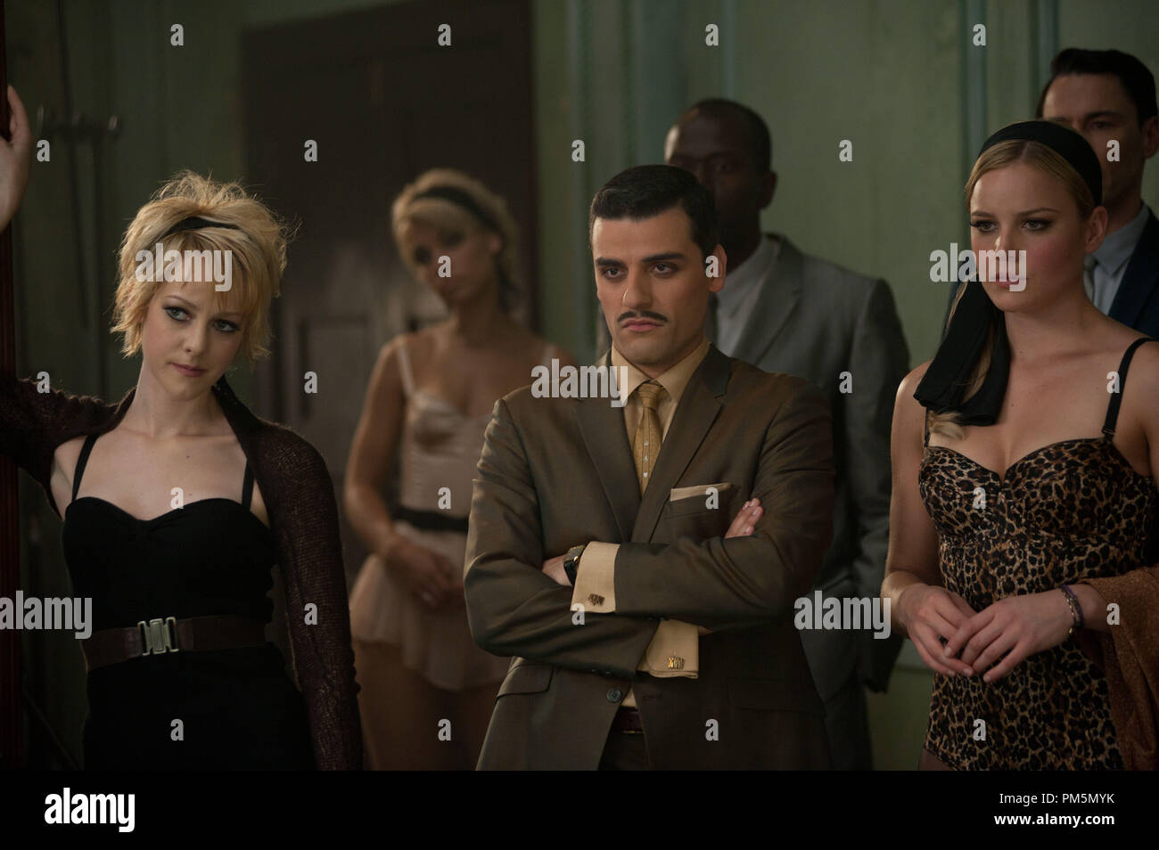 (Front row l-r) JENA MALONE as Rocket, OSCAR ISAAC as Blue Jones and ABBIE CORNISH as Sweet Pea in Warner Bros. Pictures’ and Legendary Pictures’ epic action fantasy “SUCKER PUNCH,” a Warner Bros. Pictures release. Stock Photo