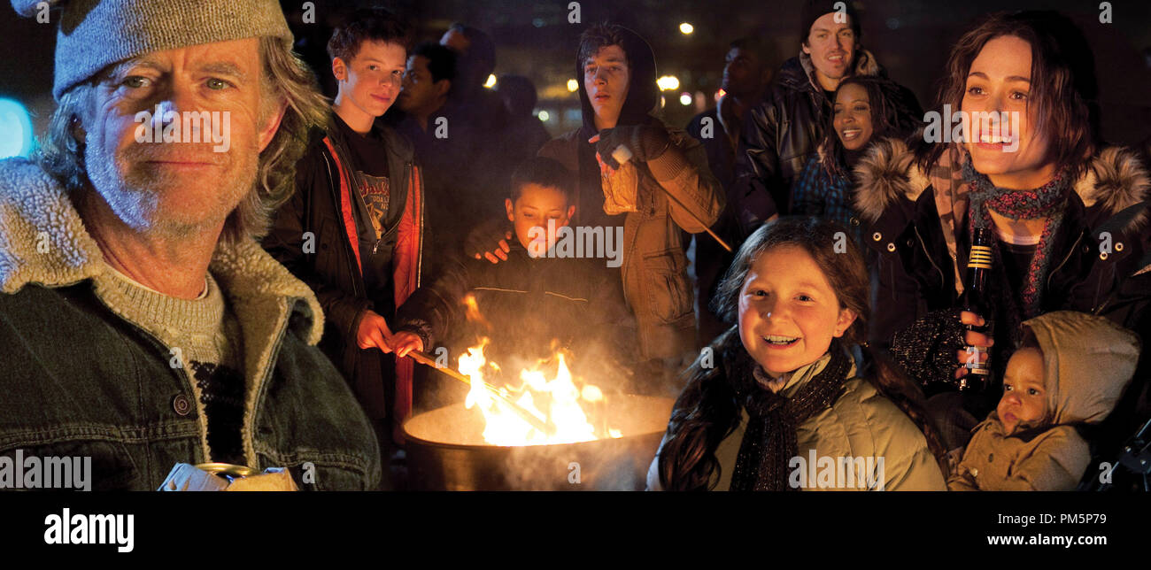 William H. Macy as Frank Gallagher, Cameron Monaghan as Ian Gallagher, Ethan Cutkosky as Carl Gallagher, Jeremy Allen White as Lip Gallagher, Emma Kenney as Debbie Gallagher, Steve Howey as Kev, Shanola Hampton as Veronica, Emmy Rossum as Fiona Gallagher, and Blake/Brennan Johnson as Liam in Shameless - Stock Photo