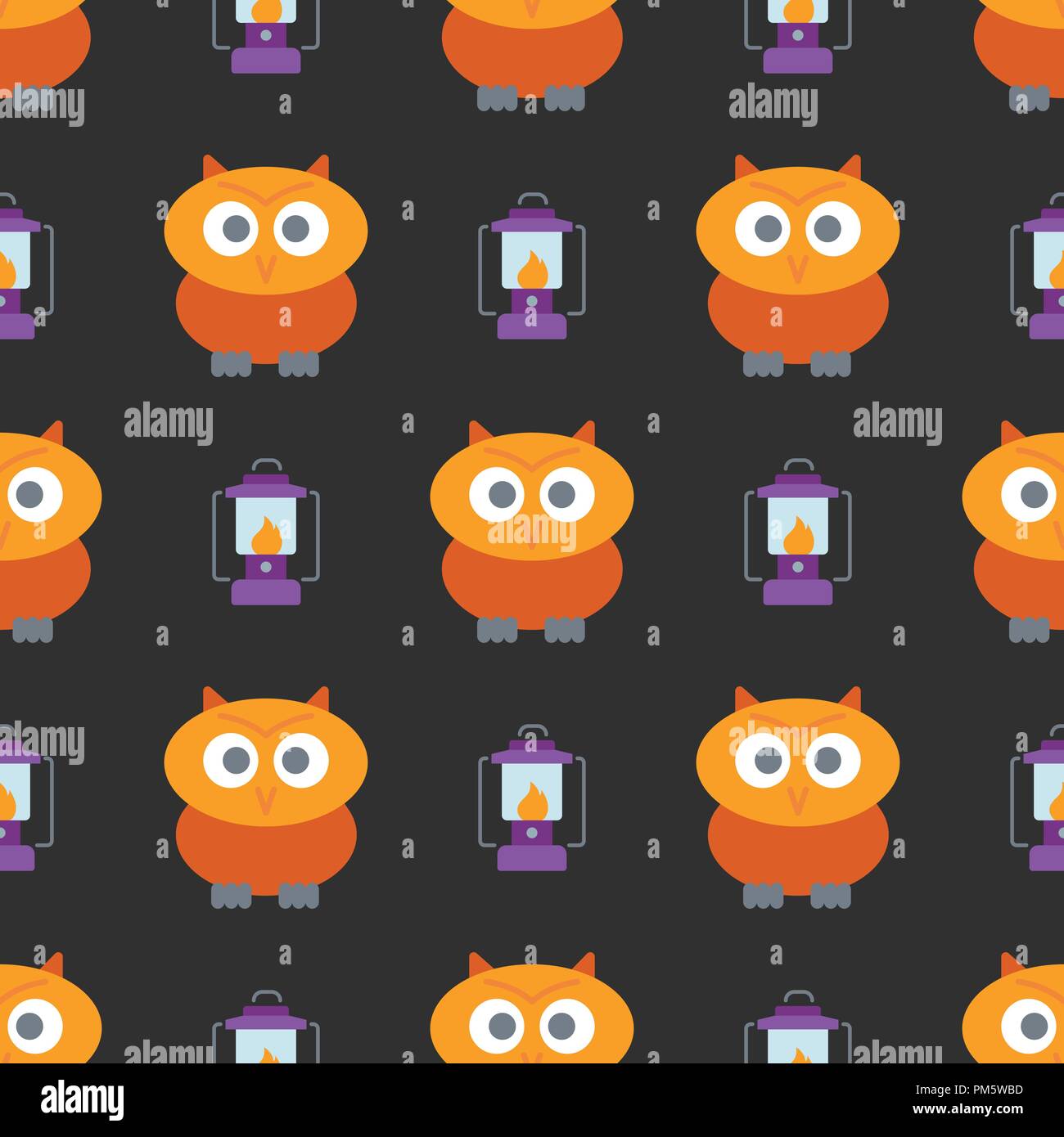 Halloween seamless pattern with cute owl and lantern background. Design for background, wallpaper or gift wrapping paper. Vector illustration. Stock Vector