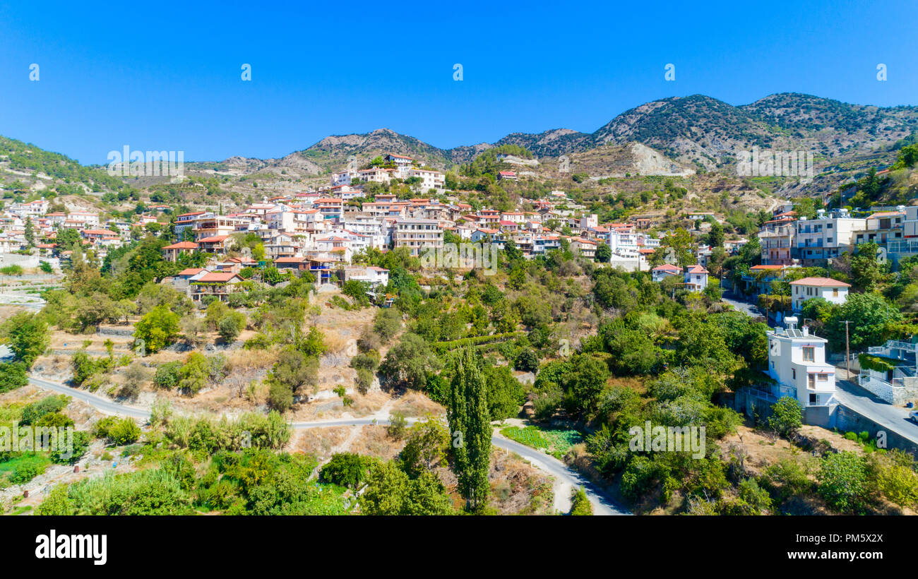 Aerial view of Agros village settlement on mountain Troodos, Limassol