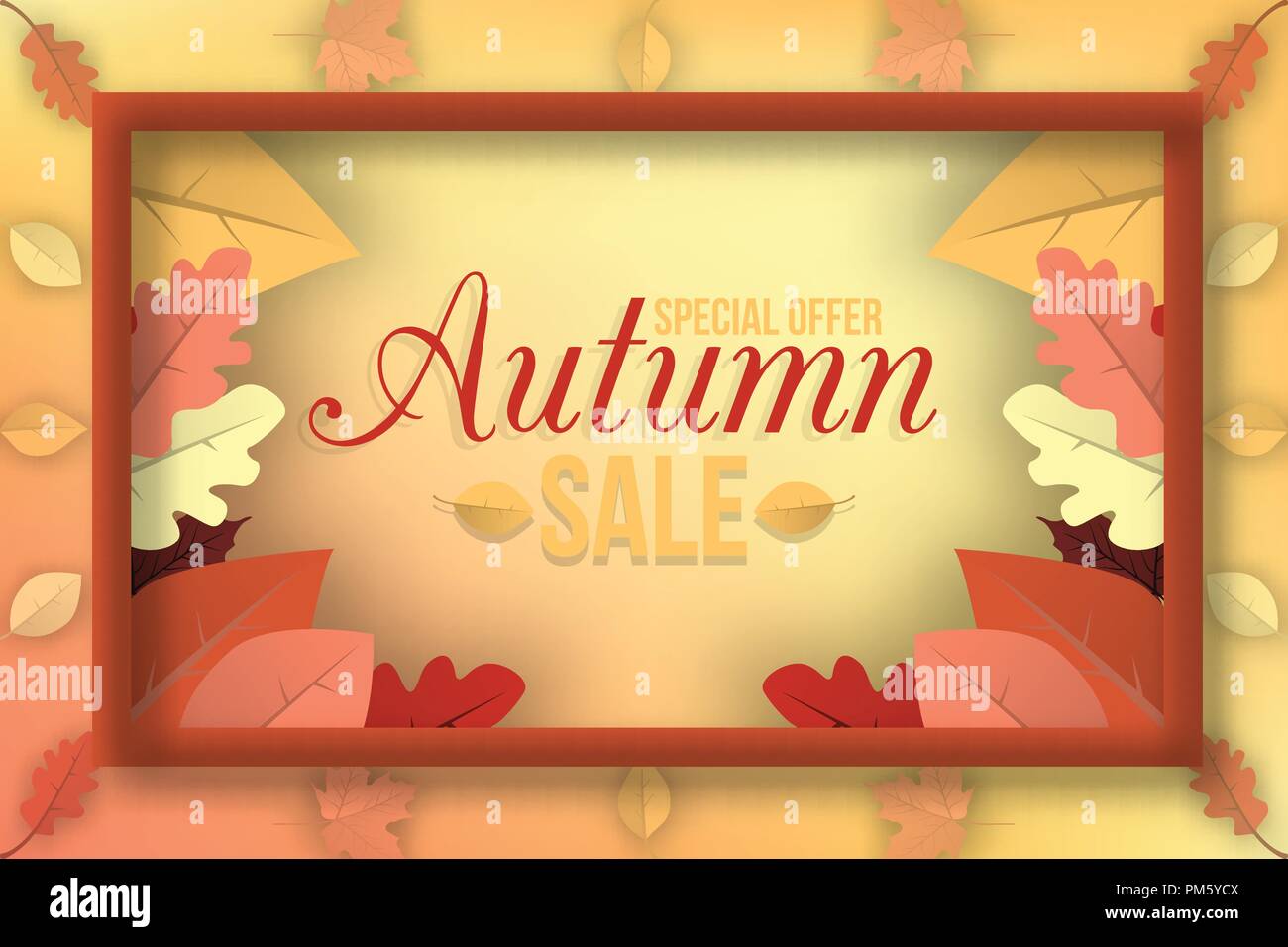 Autumn sale banner design with discount label in colorful autumn leaves ...