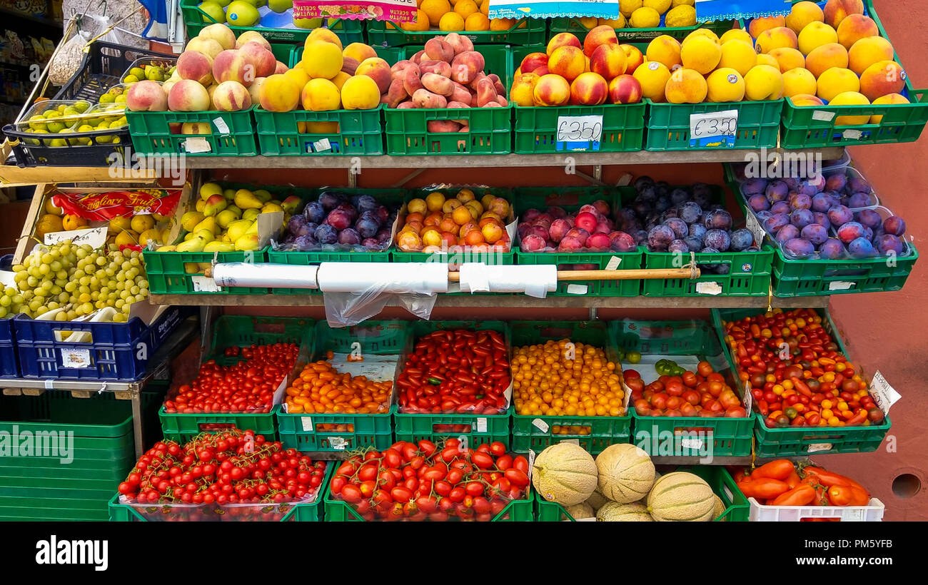 PONZA, ITALY - SEPTEMBER 16, 2018: Fruit and vegetable on local market store Stock Photo