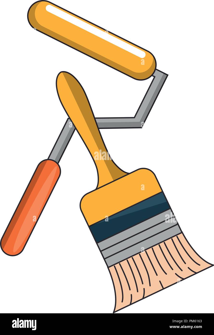 Paint brush and paint roll construction tools Stock Vector Image & Art