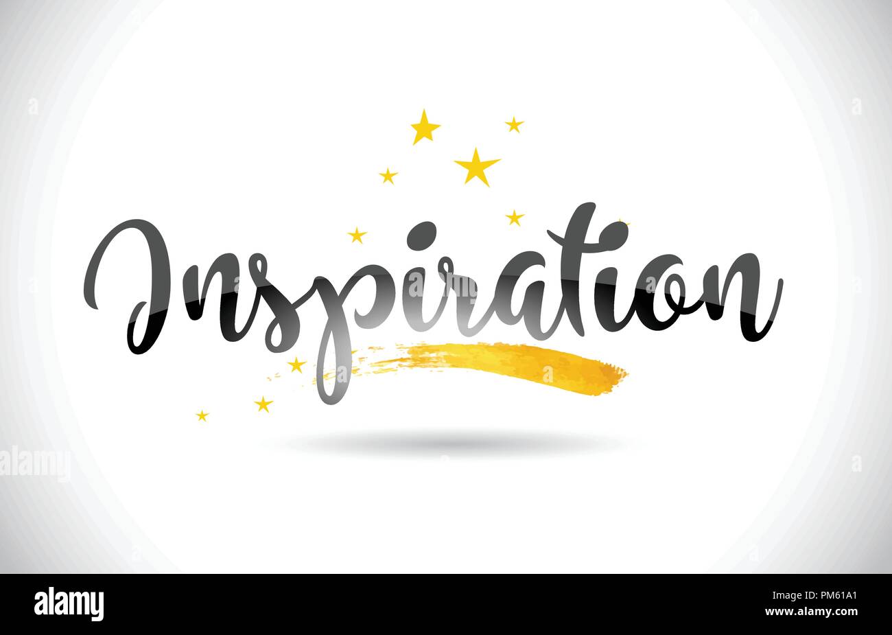 Inspiration Word Text with Golden Stars Trail and Handwritten Curved Font Vector Illustration. Stock Vector